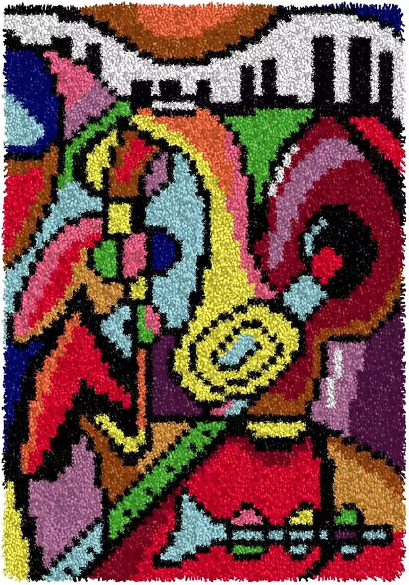 ZFFLYH Music Latch Hook Kits Rug, DIY Christmas Latch Hook Kit for Adult Unfinished Crocheting Yarn Embroidery 20.5X15 Inch - Image 1